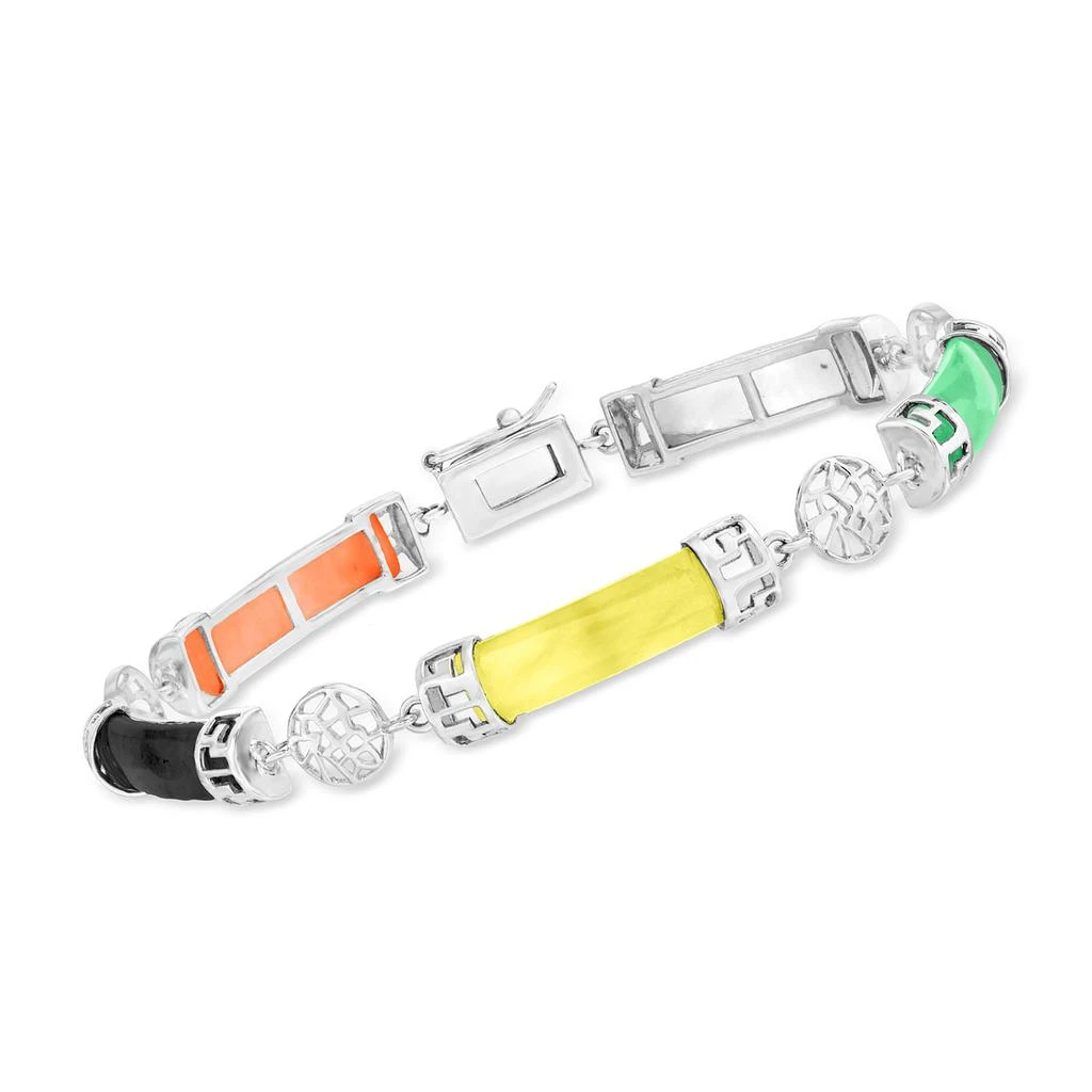 商品Ross-Simons|Ross-Simons Multicolored Jade "Good Fortune" Section Bracelet in Sterling Silver,价格¥862,第1张图片
