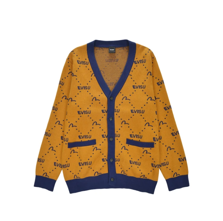 商品Evisu|【享贝家】（国内现货-QD）Evisu 福神 男女情侣老花针织开衫毛衣休闲23秋 黑色 ET4MSW911MU,价格¥361,第1张图片