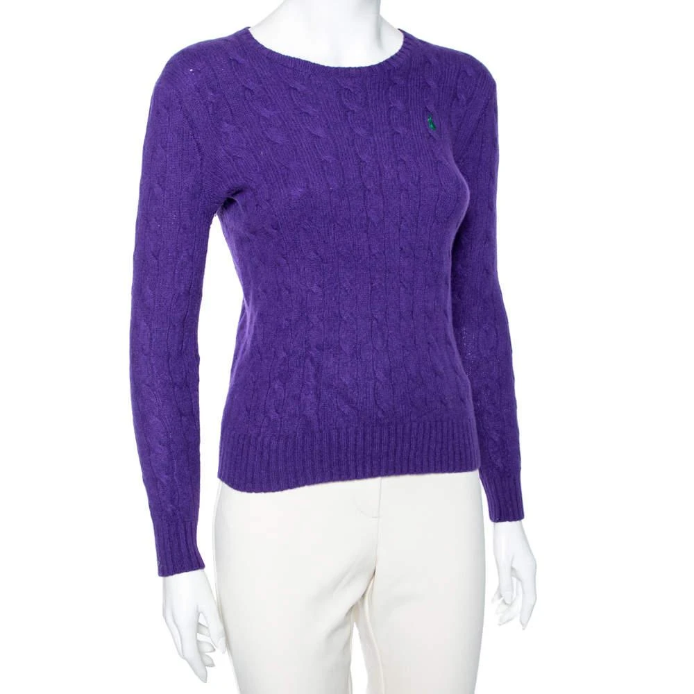 商品[二手商品] Ralph Lauren|Polo Ralph Lauren Purple Cable Knit Wool Long Sleeve Sweater M,价格¥808,第2张图片详细描述