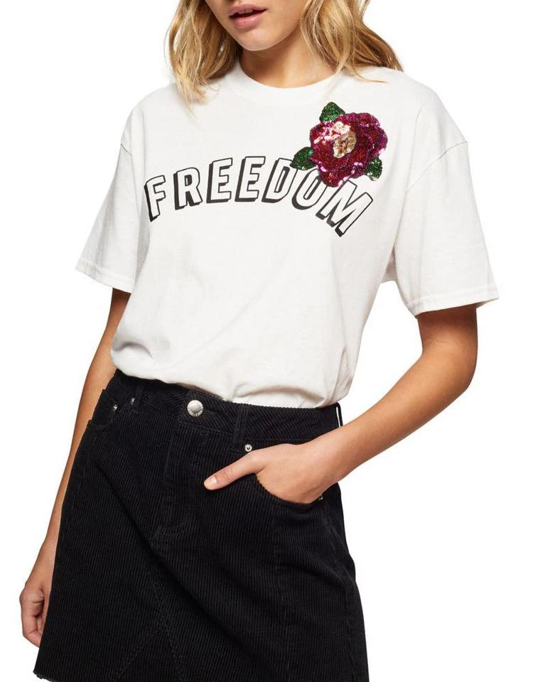 商品Miss Selfridge|Freedom Badge Cotton Tee,价格¥106,第2张图片详细描述