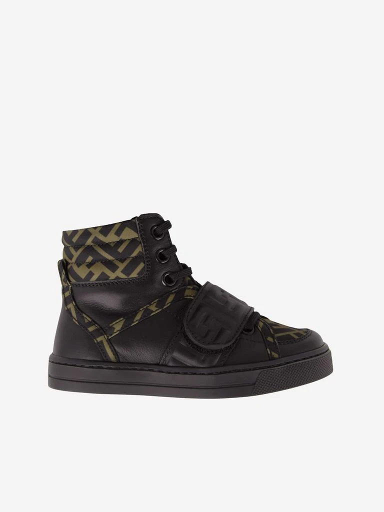 商品Fendi|Fendi Fendi Kids Black & Brown Leather High Top Logo Trainers,价格¥2021,第1张图片