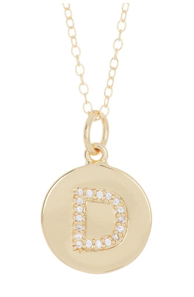 14K Gold Plated Cubic Zirconia Initial Disc Pendant Necklace商品第5张图片规格展示