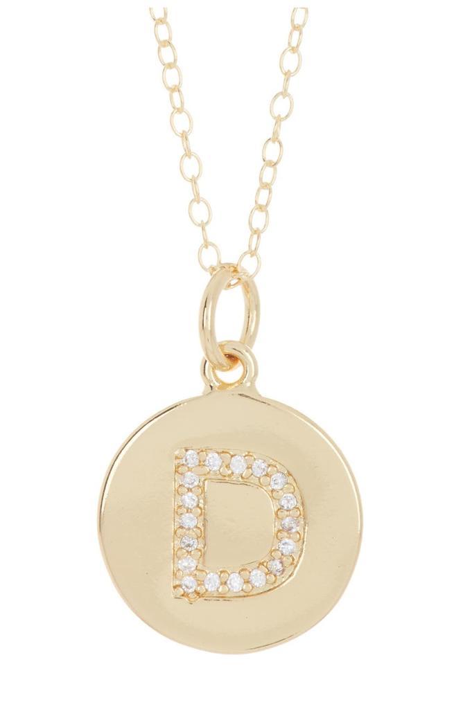 商品ADORNIA|14K Gold Plated Cubic Zirconia Initial Disc Pendant Necklace,价格¥148,第7张图片详细描述