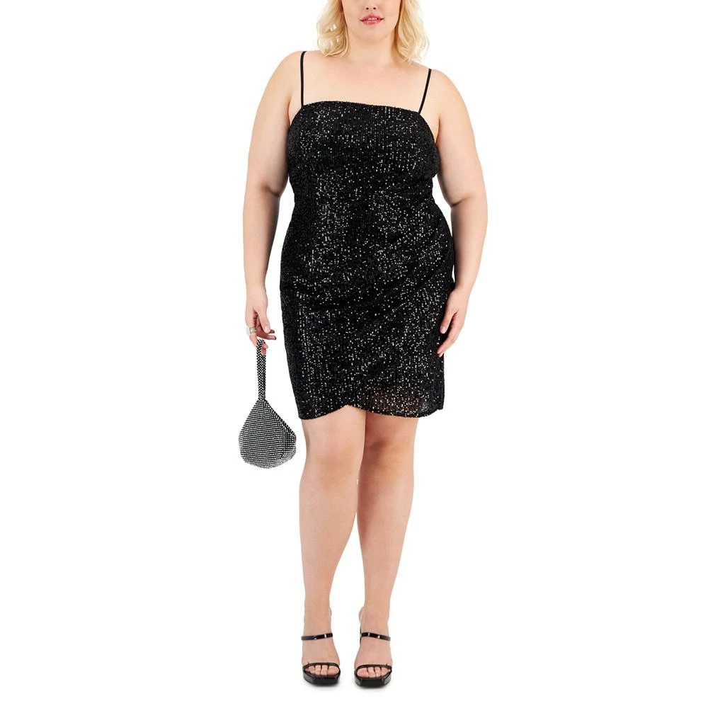 商品Emerald Sundae|Trendy Plus Size Sequin Ruched Spaghetti-Strap Dress,价格¥118,第1张图片