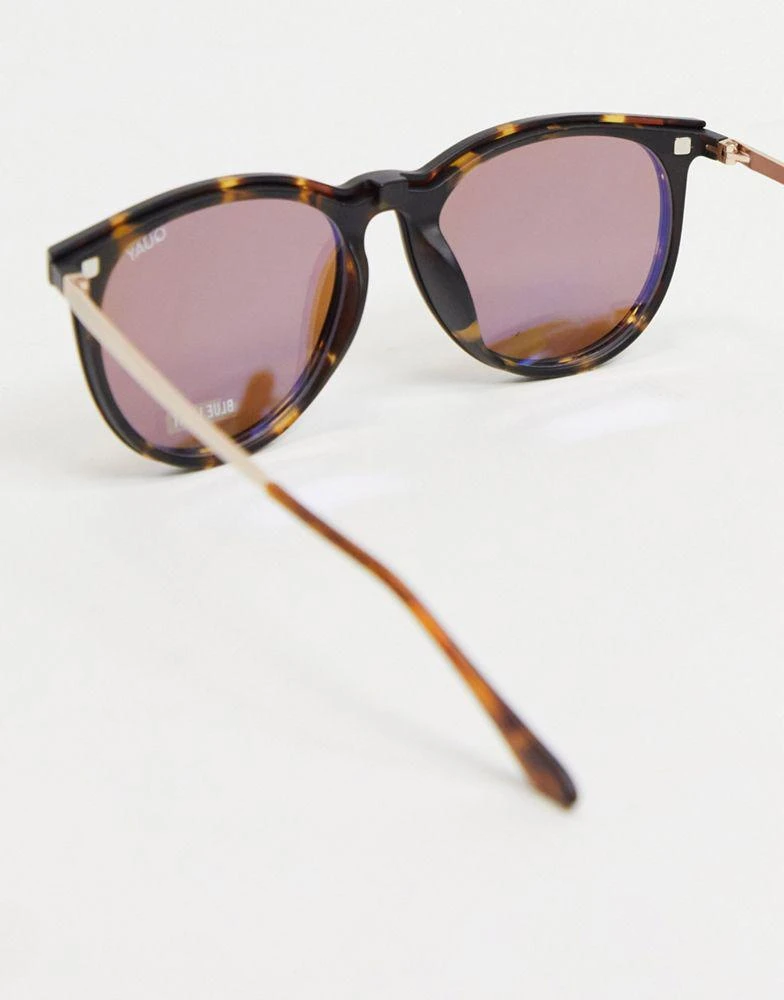 商品Quay|Quay Great Escape Clip On womens round sunglasses in tort,价格¥505,第2张图片详细描述