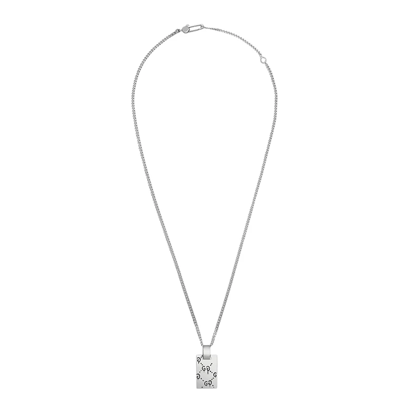 GUCCI/古驰 经典Ghost系列 925银印花方形吊牌吊坠项链 商品