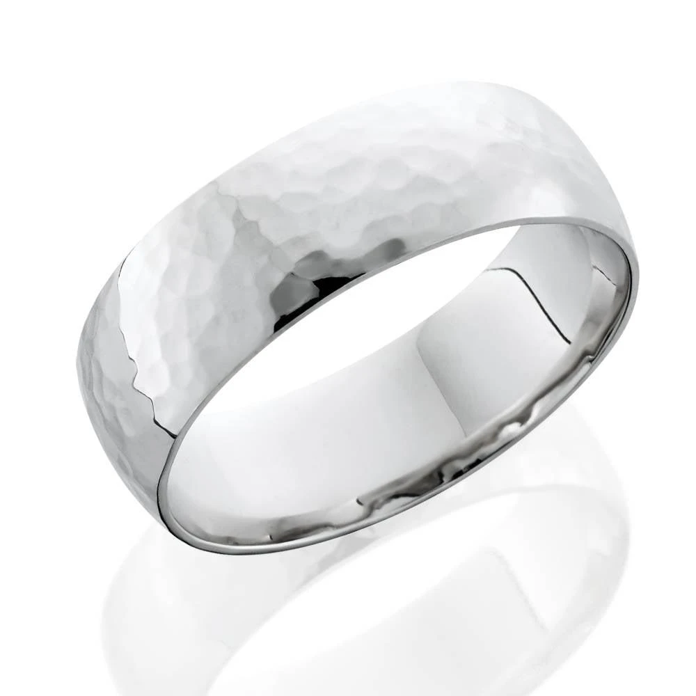 商品Pompeii3|Mens 7mm 14K White Gold Polished Hammered Wedding Ring Band Size Selectable,价格¥5250,第3张图片详细描述