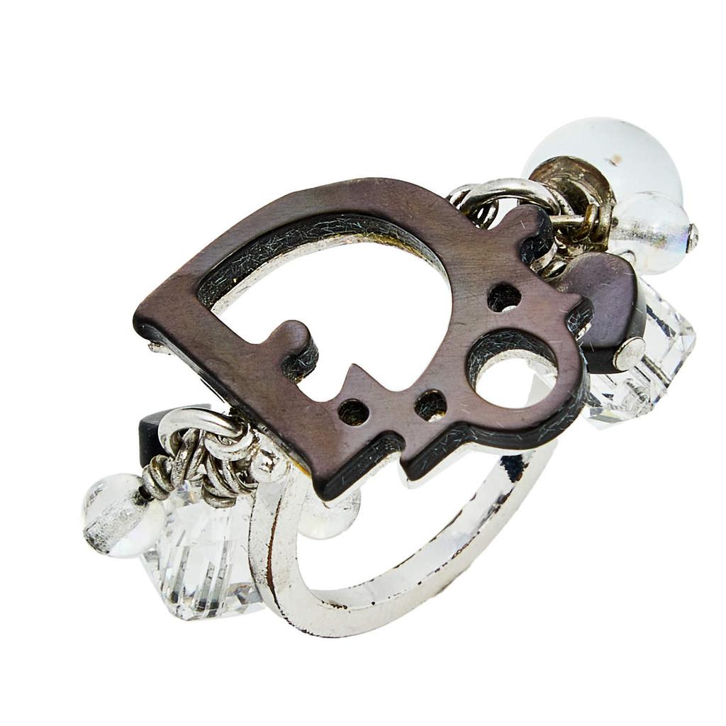 Dior Grey/Silver Resin And Faux Crystal Logo Charm Ring Size EU 54商品第3张图片规格展示