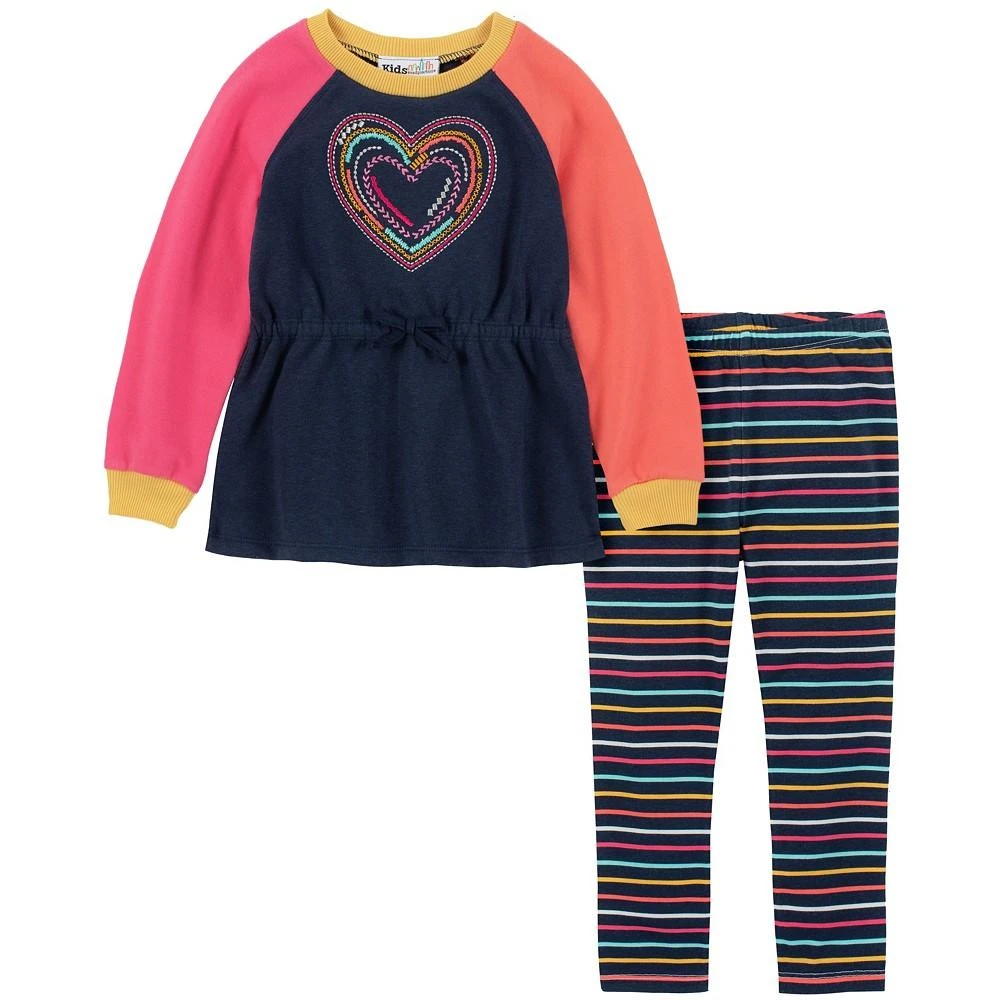 商品KIDS HEADQUARTERS|Little Girls Colorblock French Terry Cinch Waist Tunic and Multicolor Stripe Leggings, 2 Piece Set,价格¥231,第1张图片