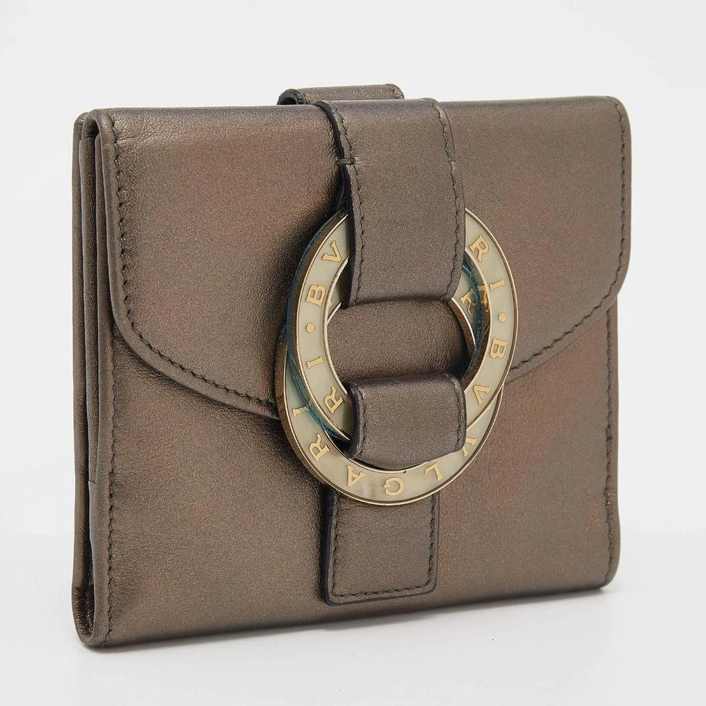 商品[二手商品] BVLGARI|Bvlgari Metallic Brown Leather Double Ring Flap Compact Wallet,价格¥840,第4张图片详细描述