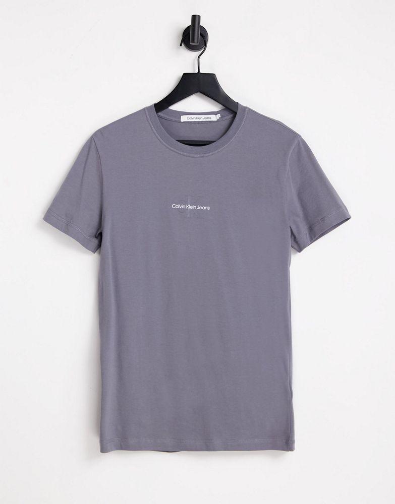 Calvin Klein Jeans tonal monogram logo t-shirt in grey商品第1张图片规格展示