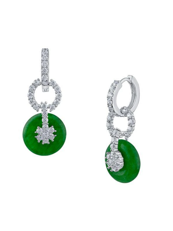 商品Kenneth Jay Lane|Look of Real Jade & Cubic Zirconia Huggie Drop Earrings,价格¥496,第1张图片