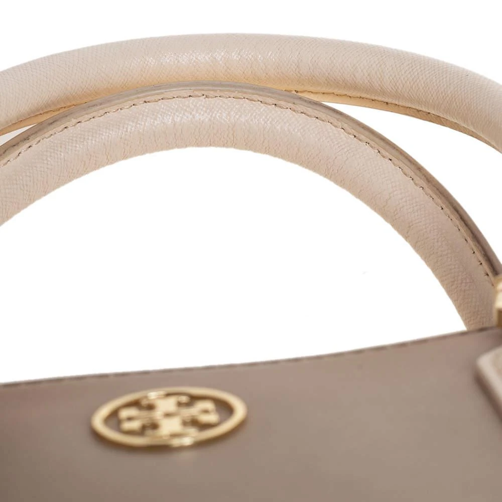 Tory Burch Two Tone Beige Saffiano Lux Leather Robinson Double Zip Tote 商品