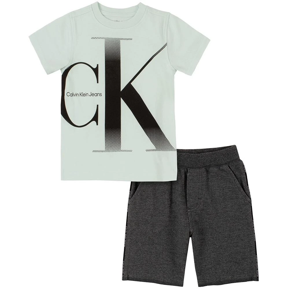 商品Calvin Klein|Little Boys Monogram T-shirt and Logo-stripe Terry Shorts, 2 Piece Set,价格¥164,第1张图片