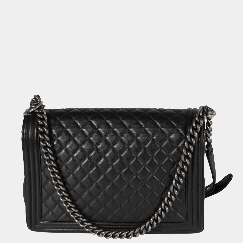 商品[二手商品] Chanel|Chanel Black Quilted Lambskin Leather Large Boy Shoulder Bag,价格¥37402,第5张图片详细描述