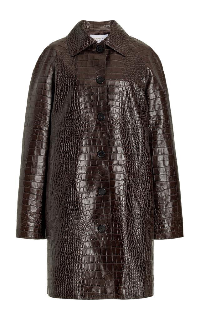 商品Michael Kors|Michael Kors Collection - Women's Balmacaan Croc-Embossed Leather Jacket - Brown - US 6 - Moda Operandi,价格¥29725,第1张图片