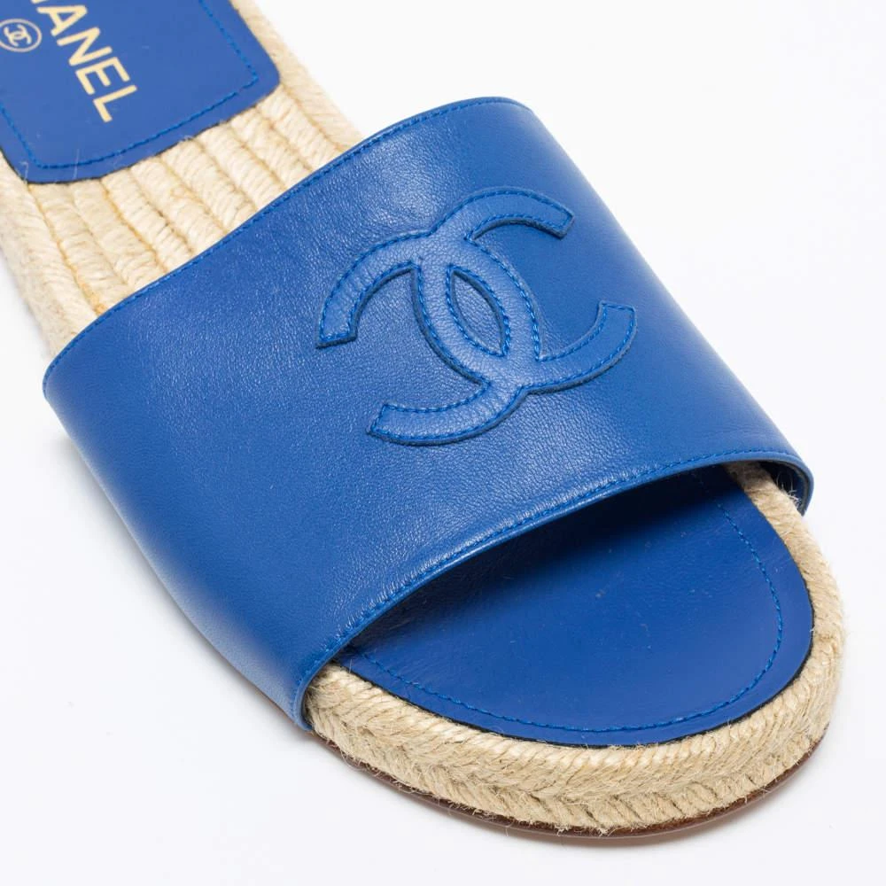Chanel Blue Leather CC Logo Flat Espadrille Slides Size 40 商品