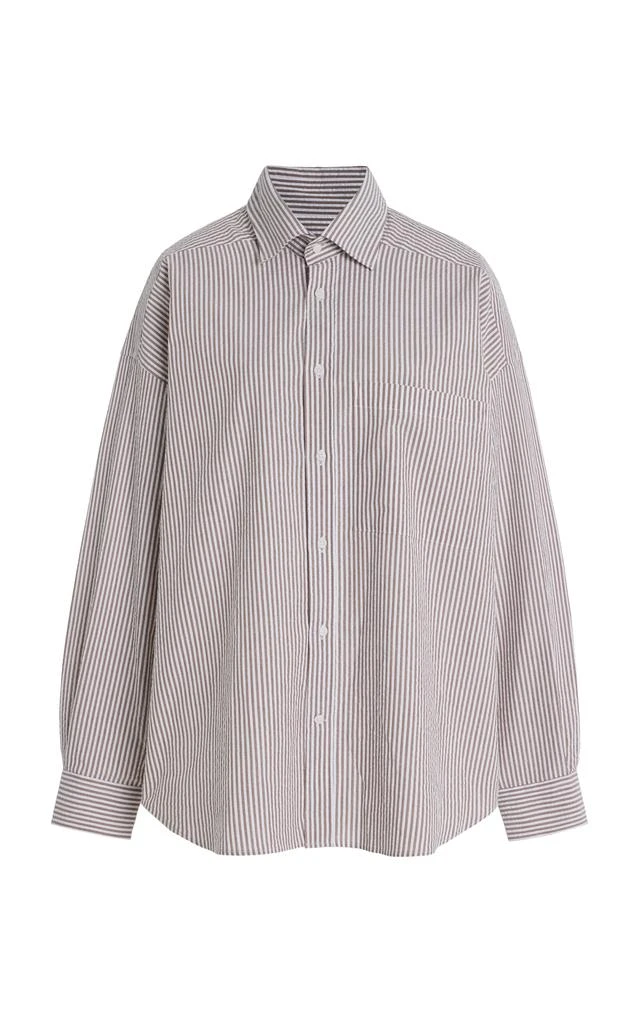 商品With Nothing Underneath|With Nothing Underneath - The Weekend Striped Cotton-Seersucker Shirt - Brown - L - Moda Operandi,价格¥1134,第1张图片