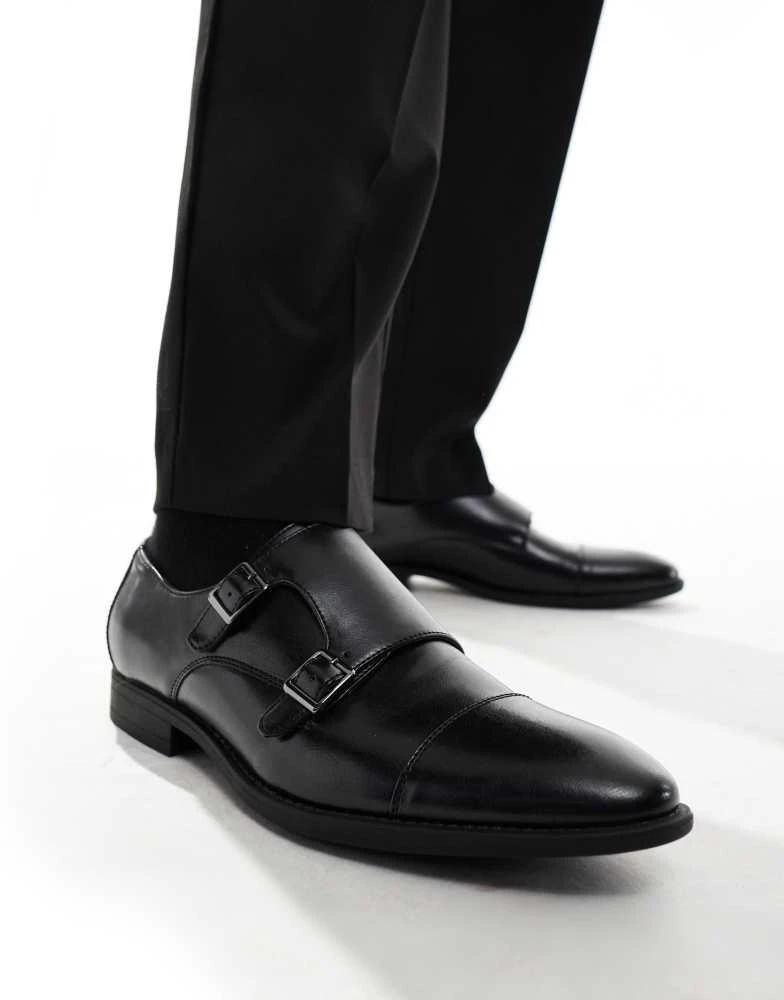 商品ASOS|ASOS DESIGN monk shoes in black faux leather with emboss panel,价格¥298,第1张图片