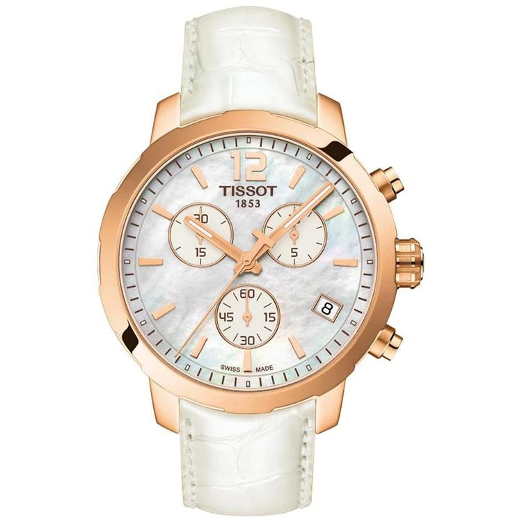 商品Tissot|Women's Swiss Chronograph Quickster White Leather Strap Watch 42mm 758499248587,价格¥2668,第1张图片