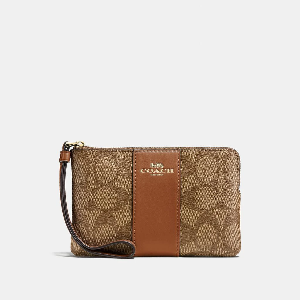 商品Coach|Coach Outlet Corner Zip Wristlet In Signature Canvas,价格¥772,第1张图片