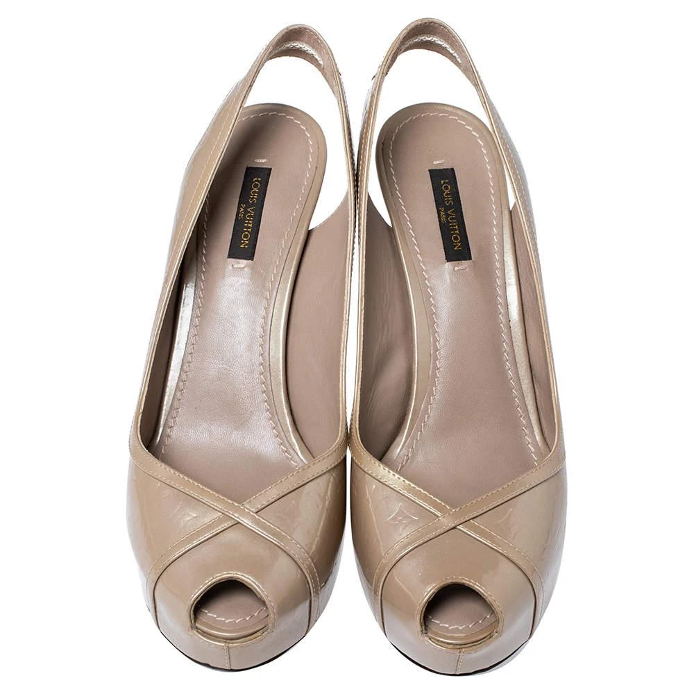 商品[二手商品] Louis Vuitton|Louis Vuitton Beige Monogram Vernis Leather Tamara Peep Toe Slingback Pumps Size 39,价格¥2839,第3张图片详细描述