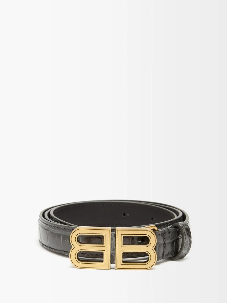 商品Balenciaga|Hourglass BB-plaque crocodile-effect leather belt,价格¥3100,第1张图片