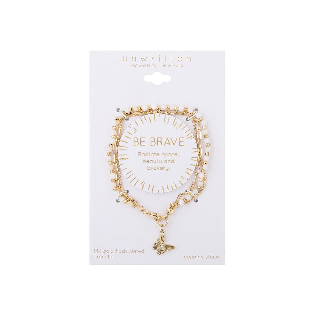 14K Gold Flash Plated Mother of Pearl Stone Butterfly Triple Strand Bracelet商品第2张图片规格展示