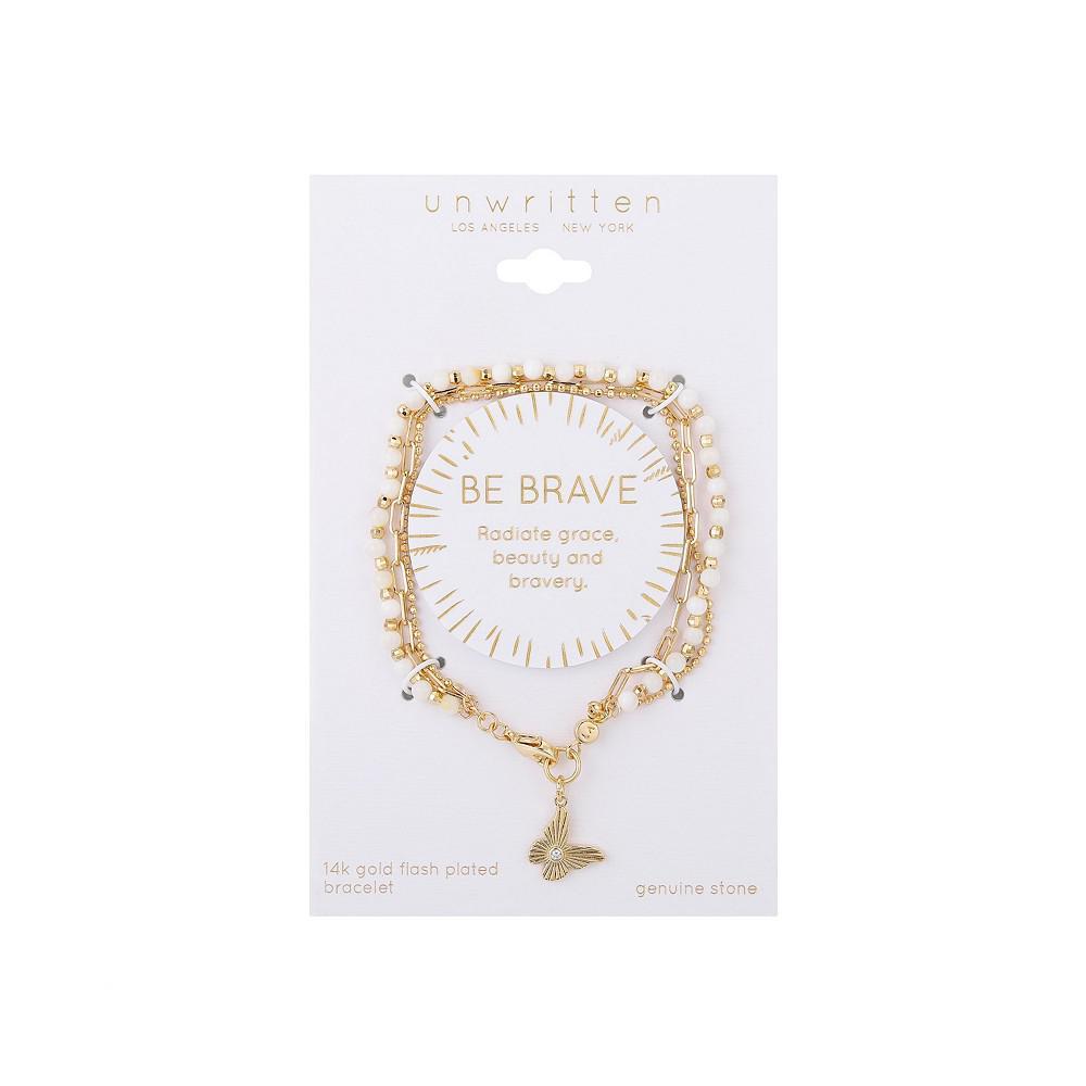 商品Unwritten|14K Gold Flash Plated Mother of Pearl Stone Butterfly Triple Strand Bracelet,价格¥130,第4张图片详细描述