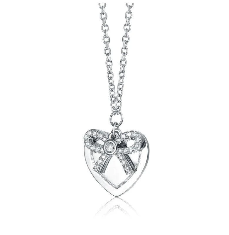 商品Rachel Glauber|White Gold Plated Bow Tie on Heart Shaped Pendant Necklace,价格¥415,第2张图片详细描述