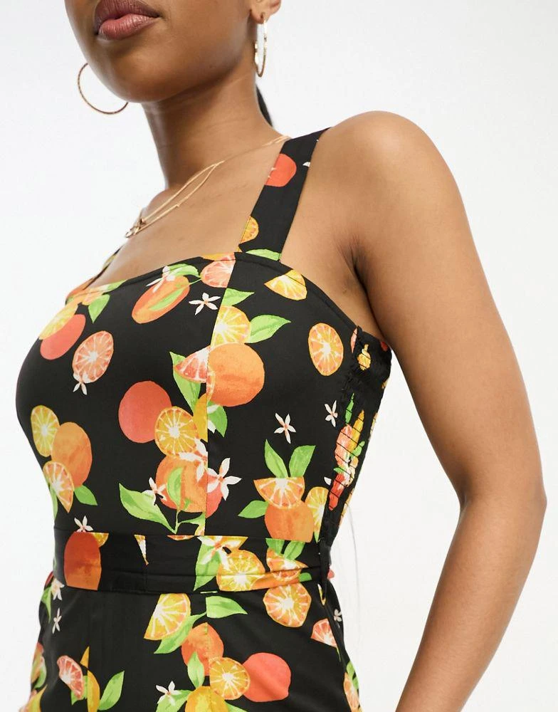 商品Wednesday's Girl|Wednesday's Girl fruit print wide leg jumpsuit in black,价格¥156,第4张图片详细描述