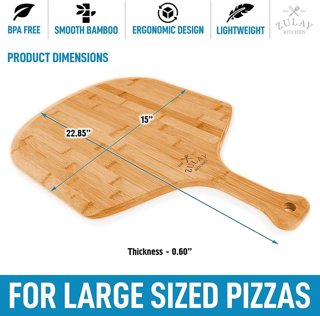 商品Zulay Kitchen|Authentic Bamboo Pizza Paddle With Easy Glide Edges & Handle For Baking (Large 15"),价格¥327,第3张图片详细描述