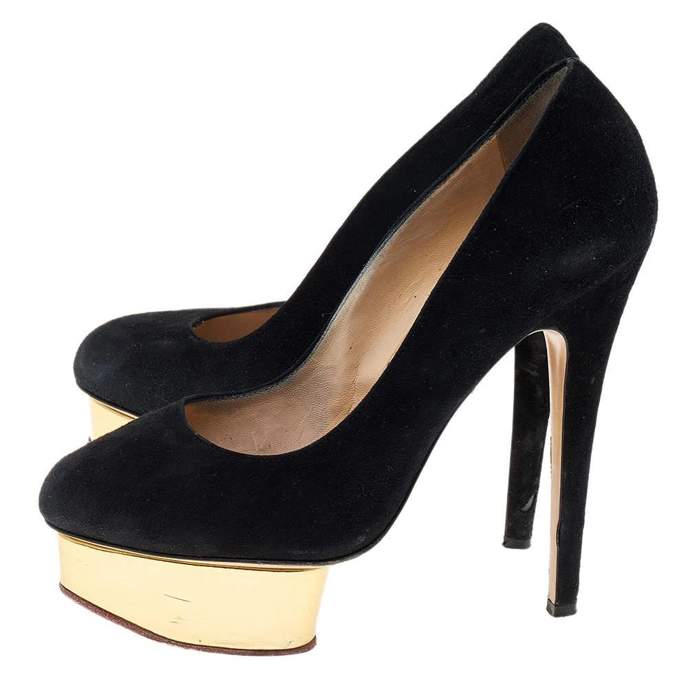 商品[二手商品] Charlotte Olympia|Charlotte Olympia Black Suede Dolly Platform Pumps Size 37.5,价格¥1199,第4张图片详细描述