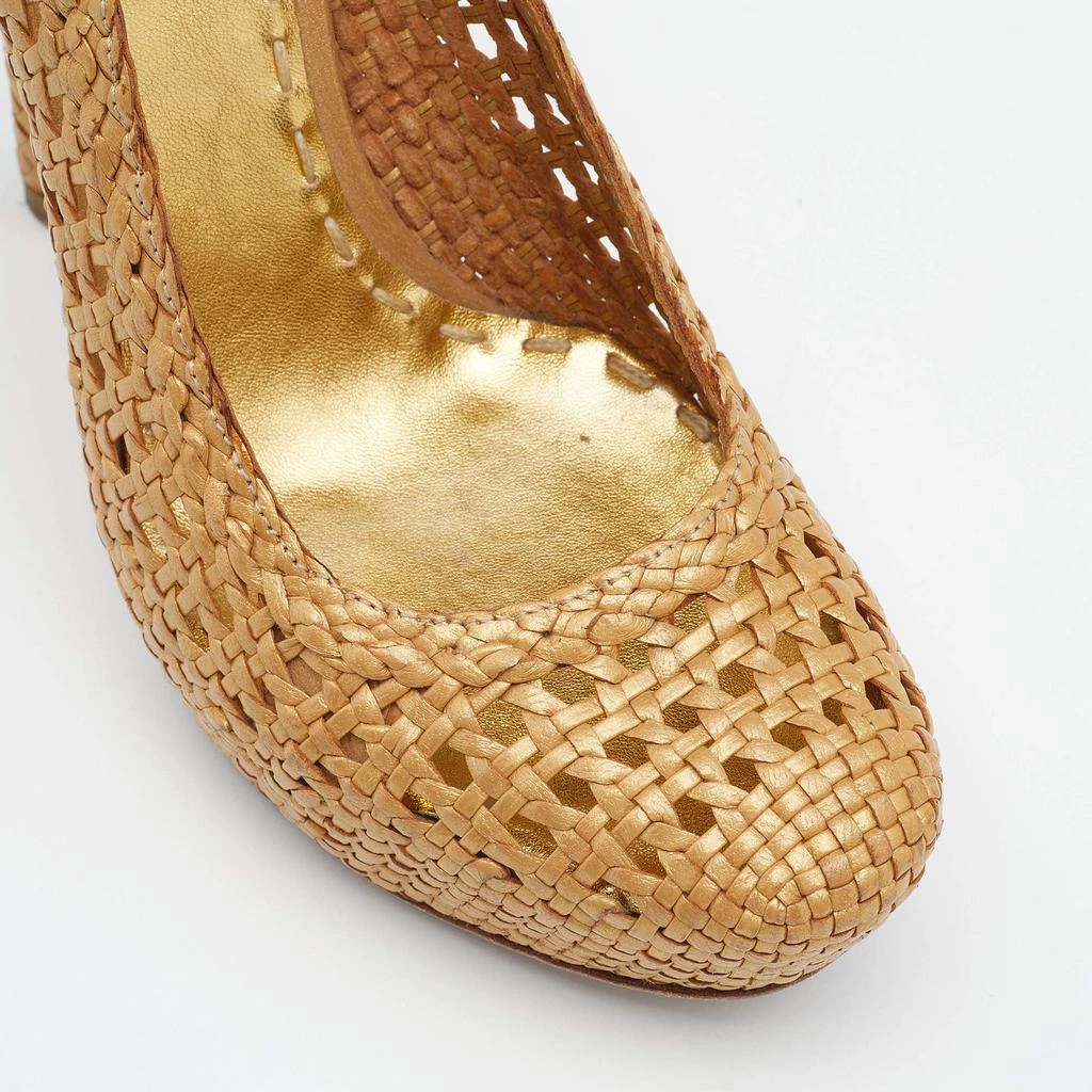 Prada Metallic Gold Woven Leather Madras Platform Pumps Size 36 商品