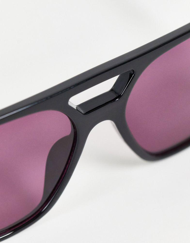 商品ASOS|ASOS DESIGN aviator sunglasses in black with dark pink lens,价格¥62,第5张图片详细描述