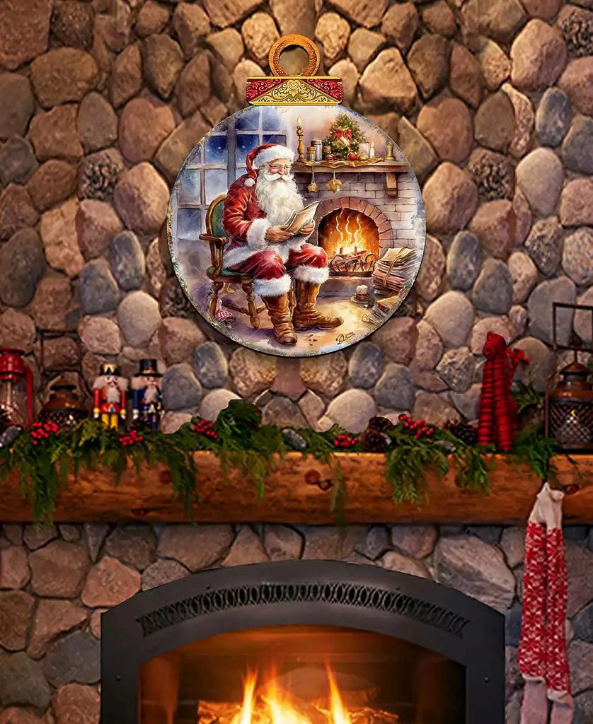 Santa at the Fireplace Christmas Door Decor Wooden Wall Decor G. DeBrekht 商品