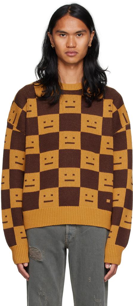 Orange & Brown Checkered Sweater商品第1张图片规格展示