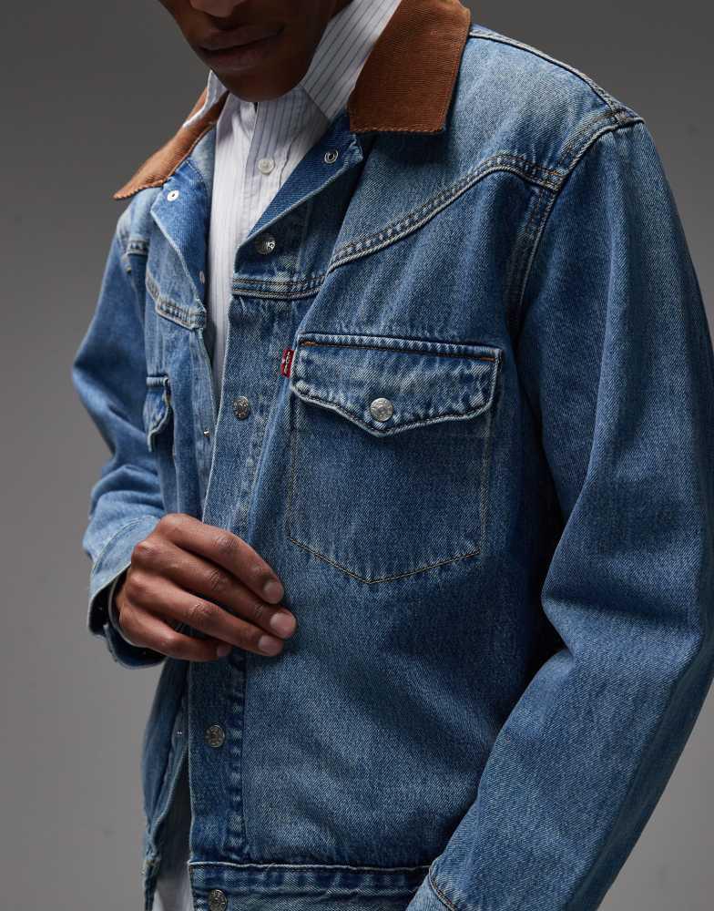 Levi's western shorthorn denim trucker jacket in mid wash – On