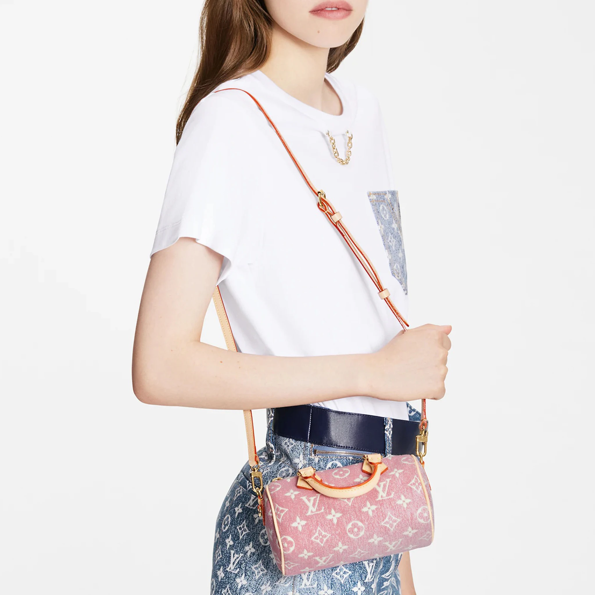 商品[国内直发] Louis Vuitton|Speedy Nano 元旦中国限定 百搭便携通勤老花图案 丹宁牛仔布 手提包单肩包斜挎包 迷你 女款 粉色,价格¥30674,第8张图片详细描述