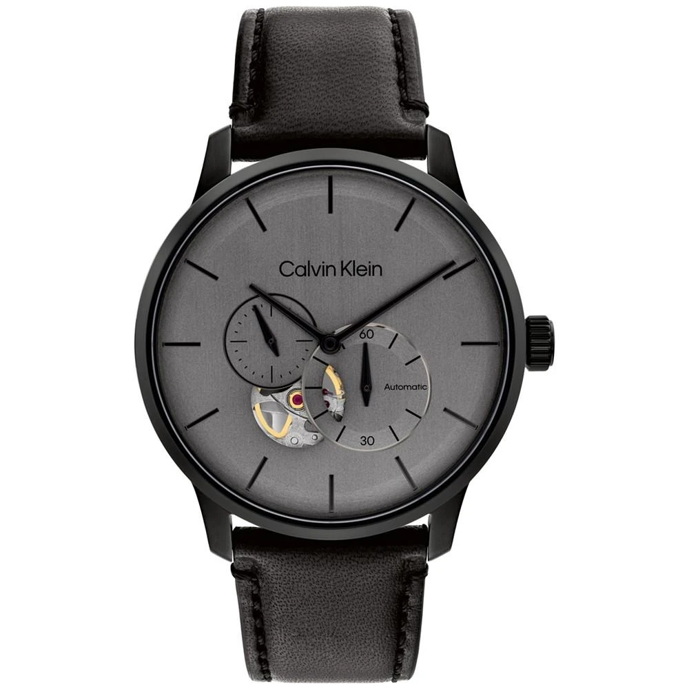 商品Calvin Klein|Men's Automatic Timeless Black Leather Strap Watch 42mm,价格¥1688,第1张图片