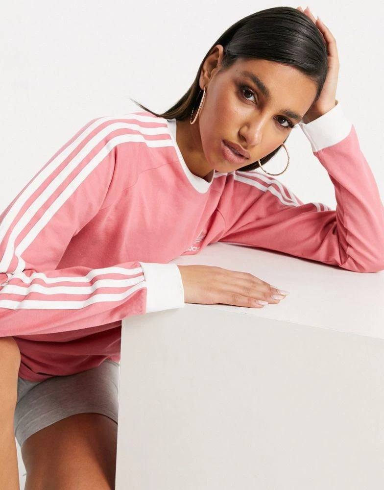 商品Adidas|adidas Originals three stripe logo long sleeve top in hazy rose,价格¥156,第3张图片详细描述