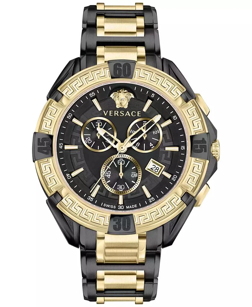 商品Versace|Men's Swiss Chronograph V-Greca Two-Tone Stainless Steel Bracelet Watch 46mm,价格¥6255,第1张图片