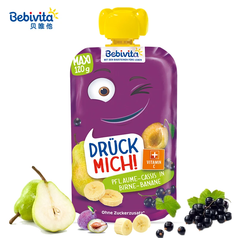 商品[保税仓发货] Bebivita|贝唯他德国进口婴儿辅食水果泥梨西梅香蕉与黑加仑吸吸袋120g*1袋 效期至2022年7月1日,价格¥14.72,第1张图片