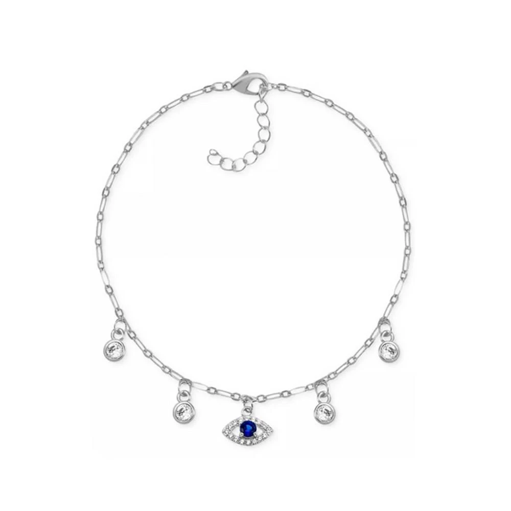 商品Essentials|Blue Evil Eye Cubic Zirconia Station Anklet in Silver Plate,价格¥91,第1张图片