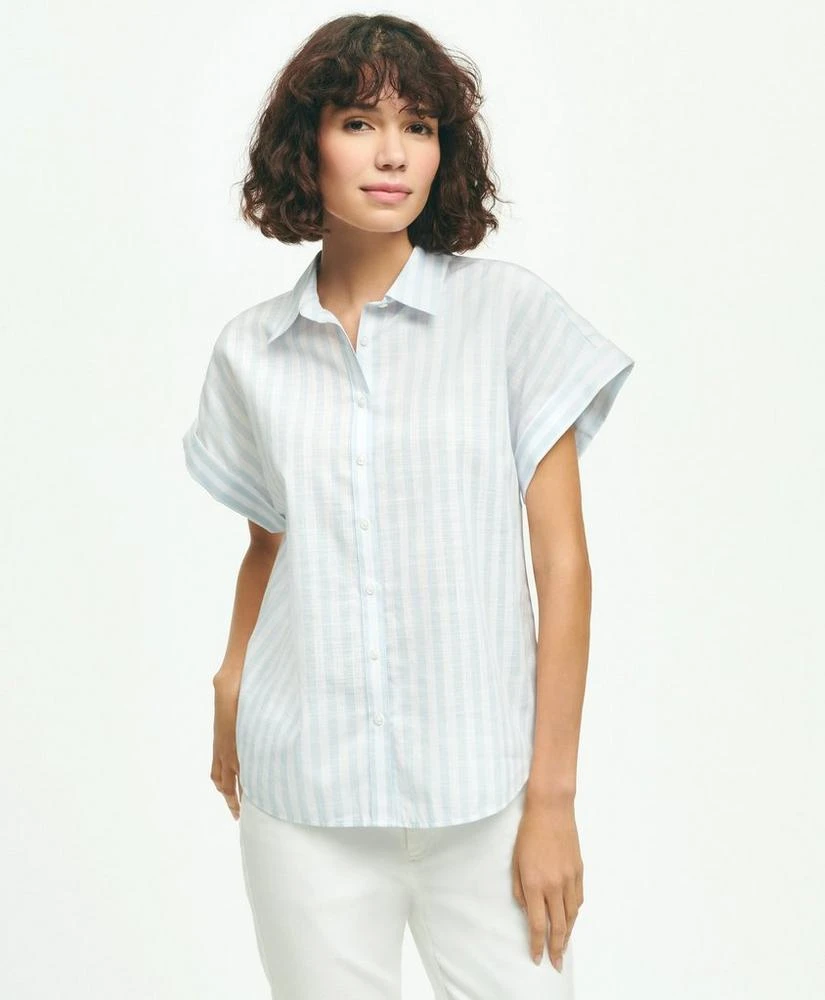 商品Brooks Brothers|Cotton Relaxed Oversize Cap Sleeve Shirt,价格¥391,第1张图片
