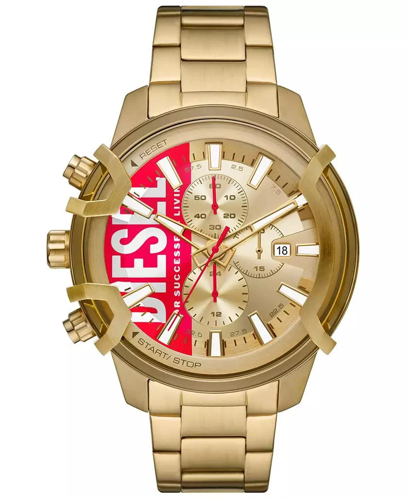 商品Diesel|Men's Chronograph Griffed Gold-Tone Stainless Steel Bracelet Watch 48mm,价格¥1276,第1张图片