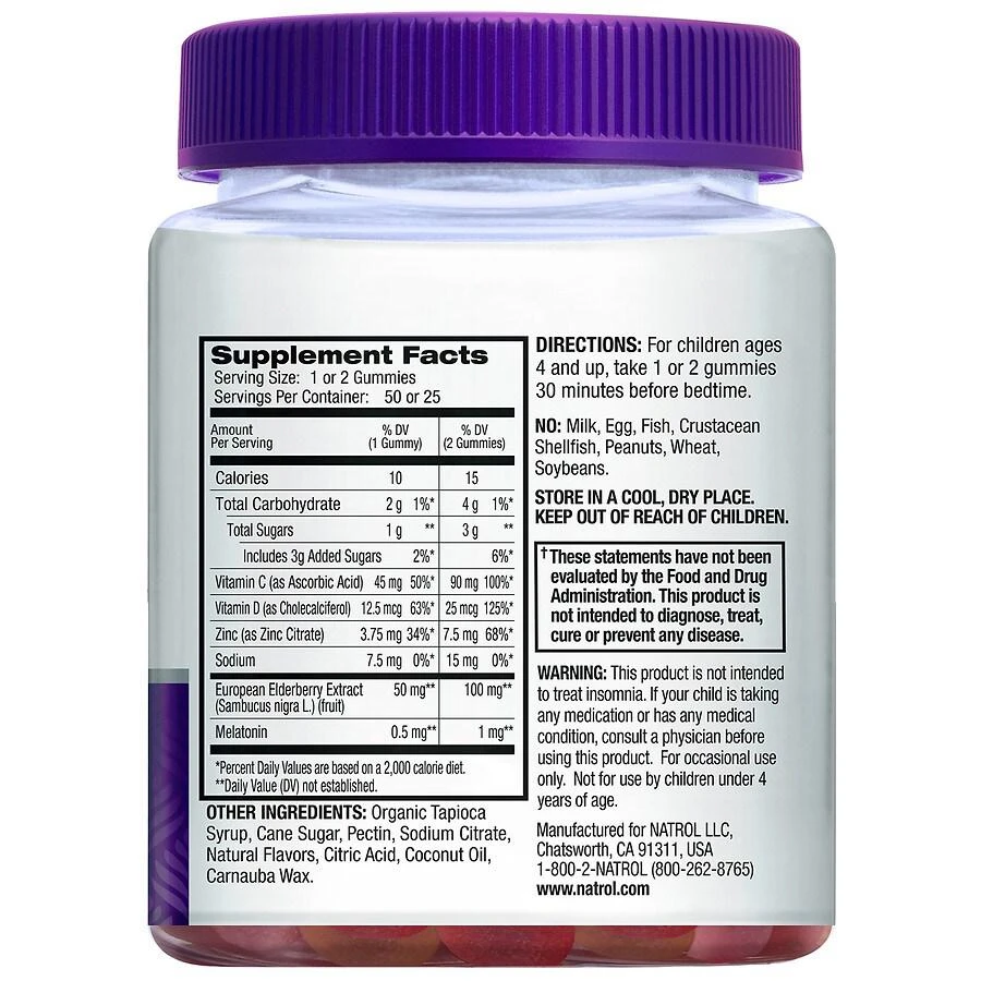 商品Natrol|Kids Sleep+ Immune Health, Melatonin and Elderberry Gummies Berry,价格¥168,第3张图片详细描述