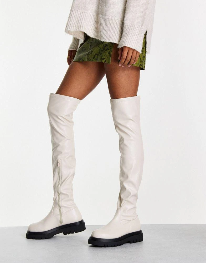 商品Origins|Origins chunky over the knee boot in cream,价格¥291,第2张图片详细描述