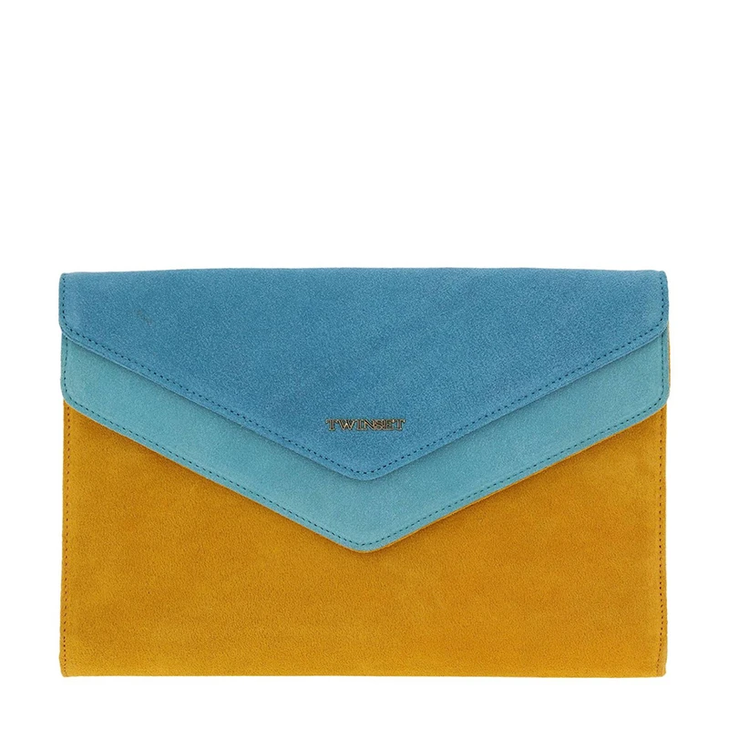 商品[国内直发] TWINSET|TWINSET 女士蓝色拼黄色天然皮革挎包 OS8TDP-02483,价格¥324,第1张图片