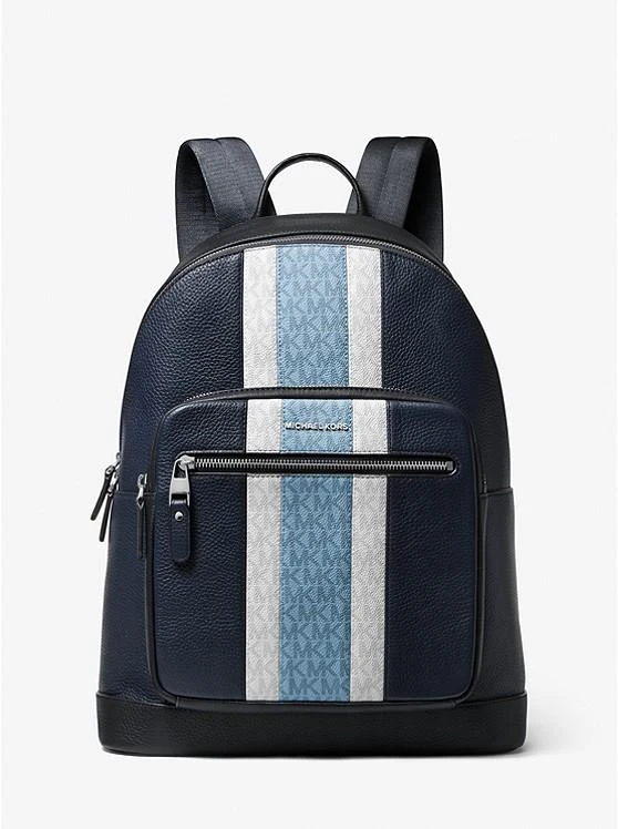 Michael Kors Mens Hudson Pebbled Leather and Logo Stripe Backpack 1